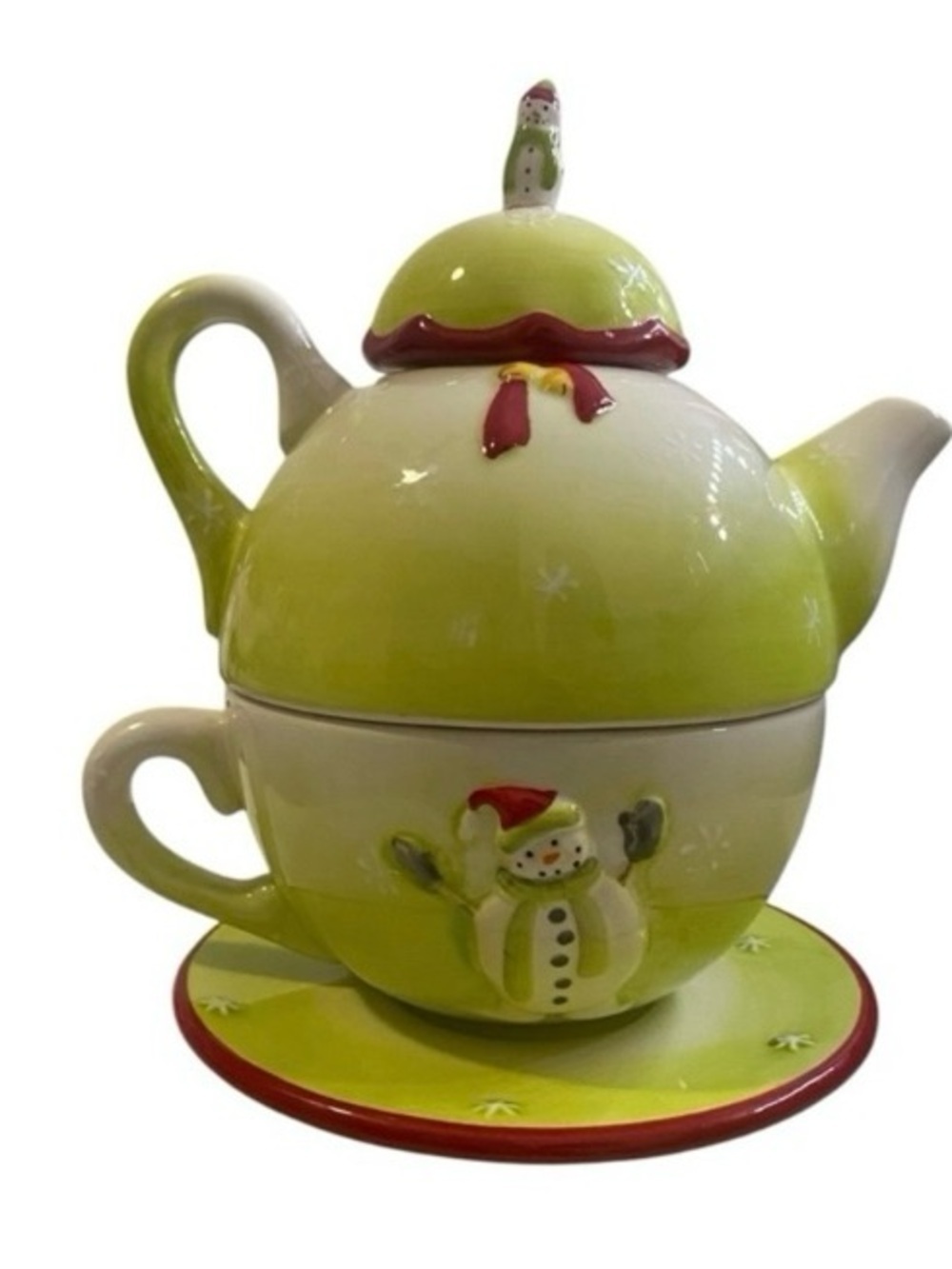 Christmas Snowman Ceramic Teapot and Cup Set - Holiday Home Accent